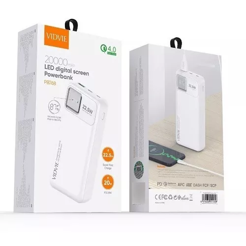Power bank Vidvie 20000 mAh carga rápida color blanco-1