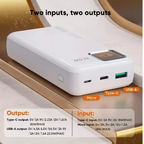 Power bank Vidvie 20000 mAh carga rápida color blanco-3