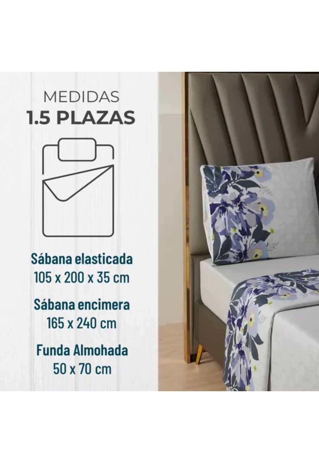Juego de sábanas estampadas ultra suave + funda almohada, 1.5 plazas, flores azules-1
