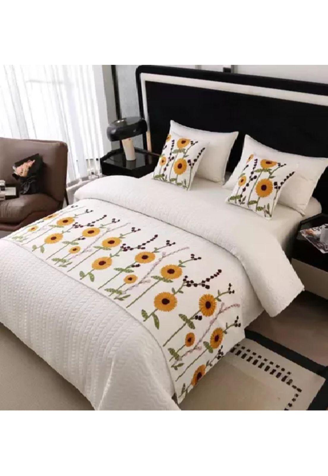 Piecera bordada para cama sin fundas de cojín diseño 8 color crema-2