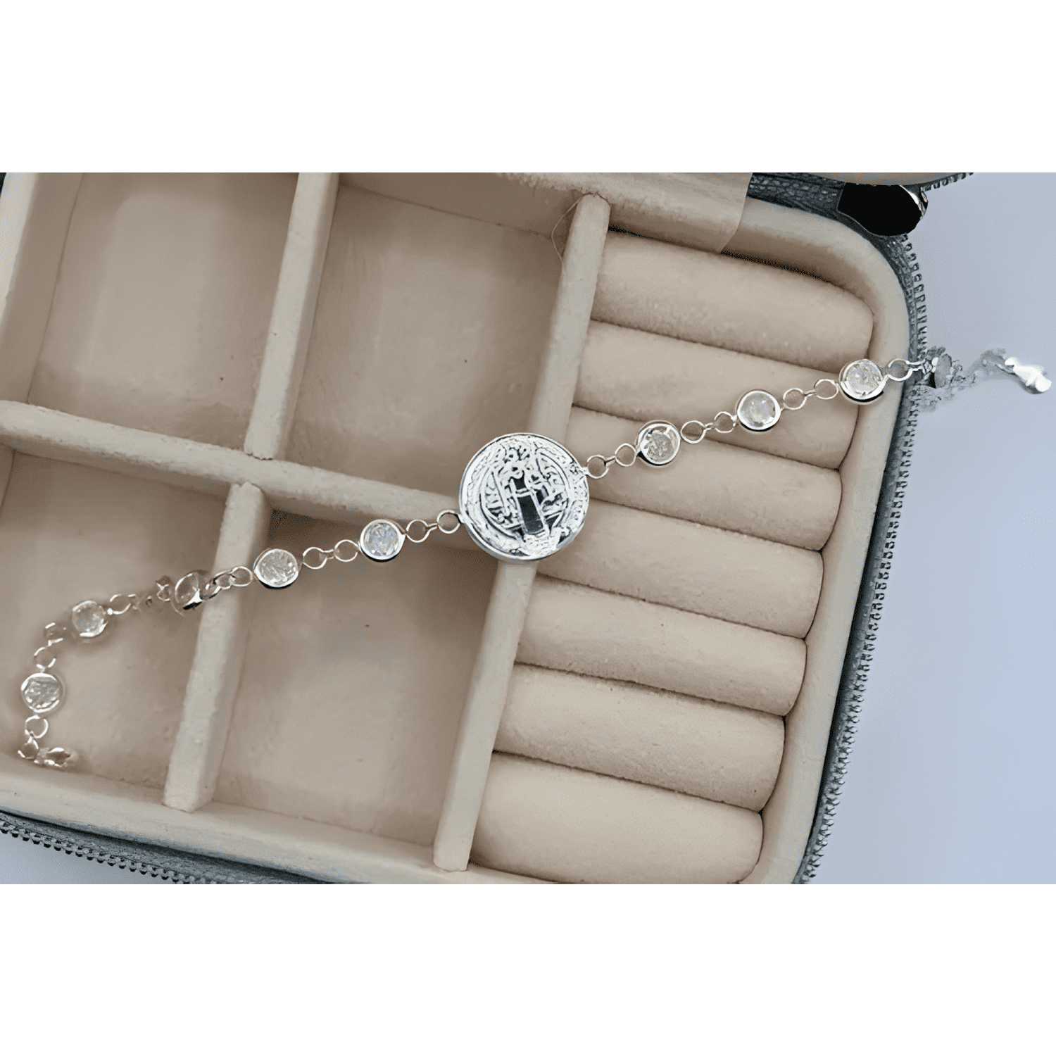 Pulsera san benito protector plata fina 925 con circones-3
