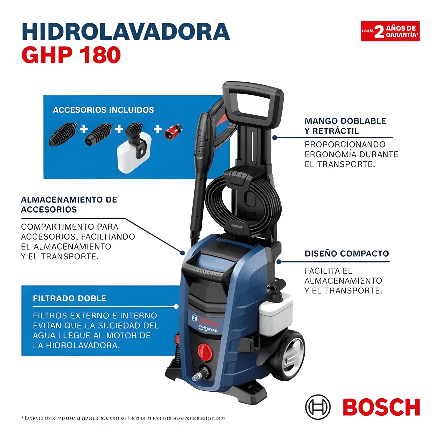 Hidrolavadora Eléctrica Bosch Ghp180 1500 W + Shampoo 500 Ml-3