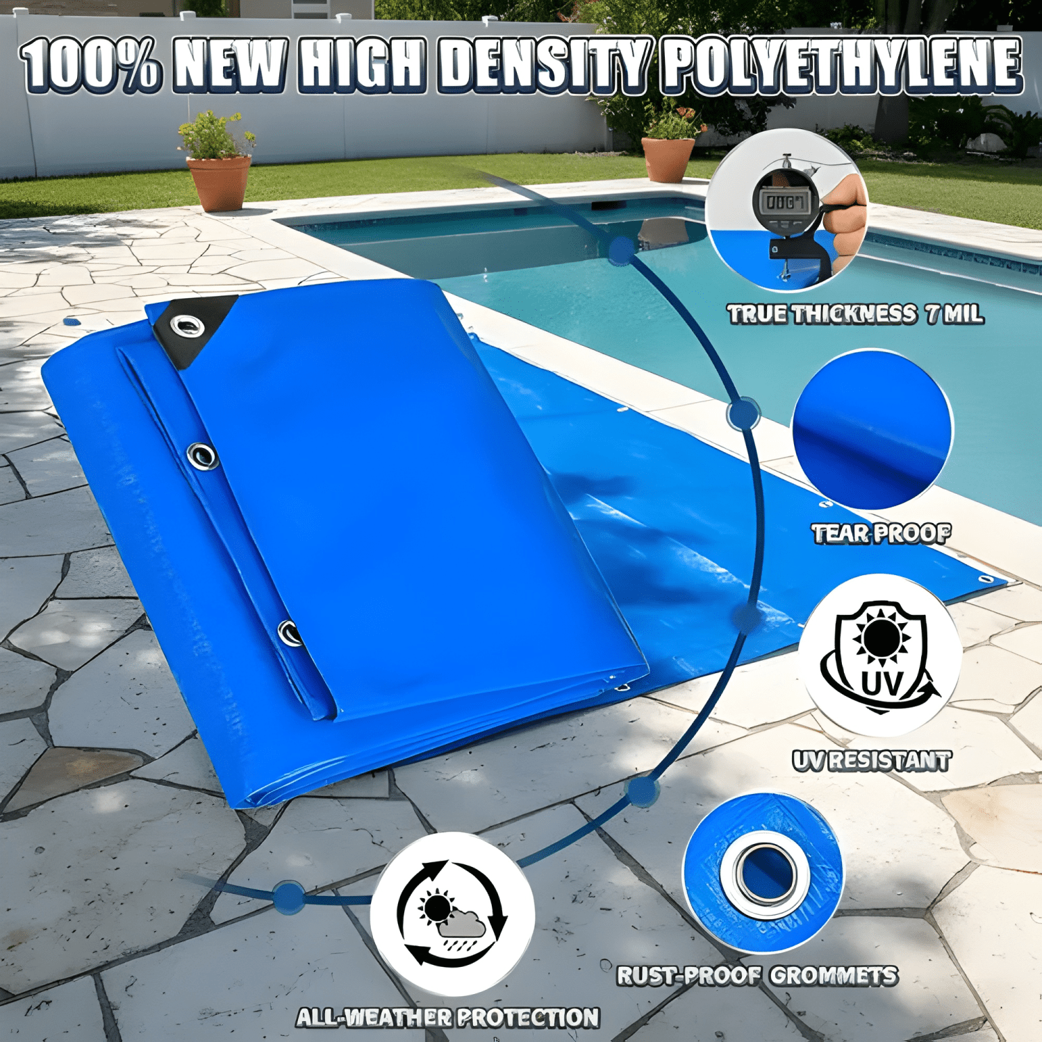 Cobertor de piscina lona multiuso con ojetillos 8x4 m #4-2