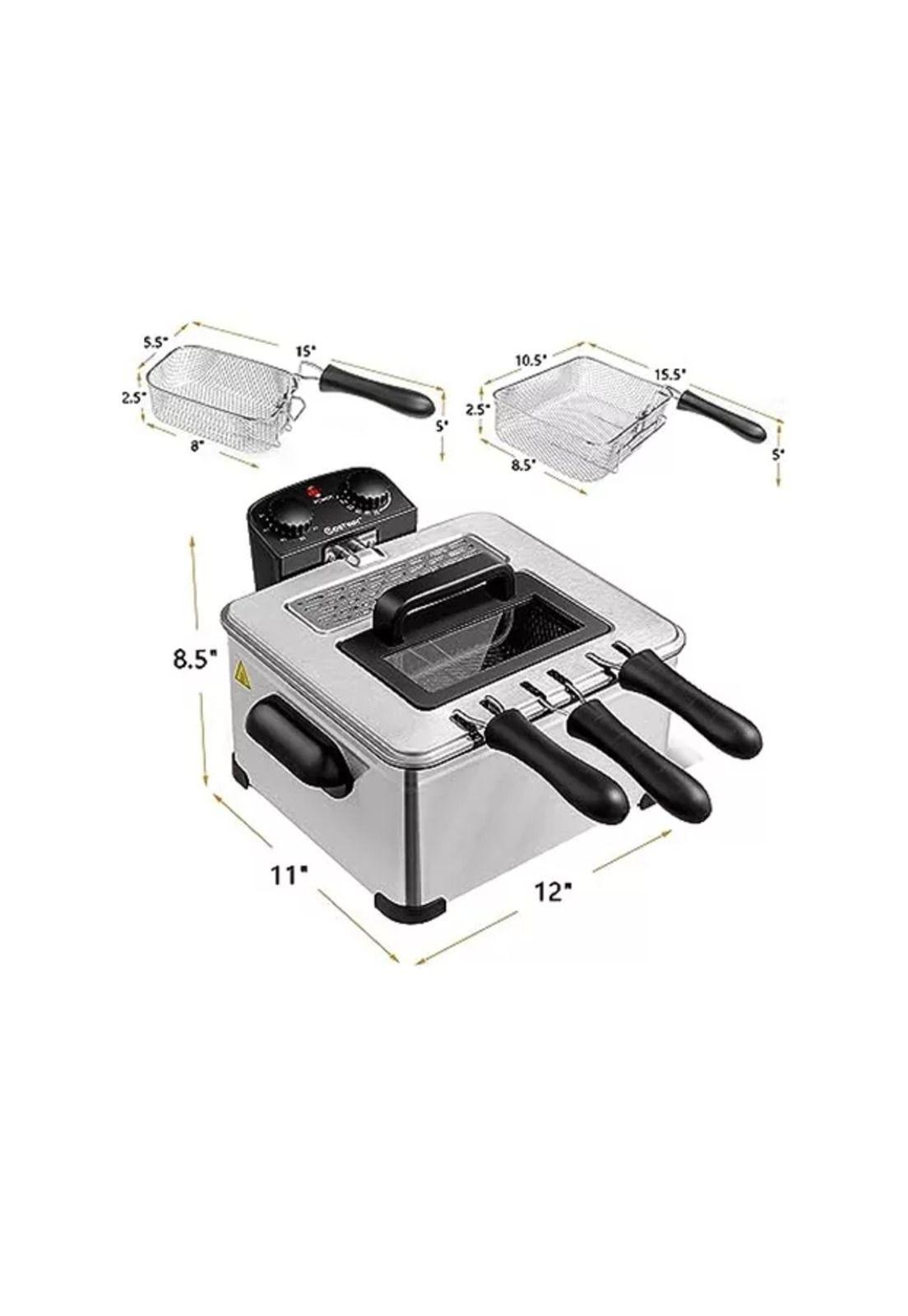 Freidora industrial de aceite doble 7.5L, acero inoxidable-2