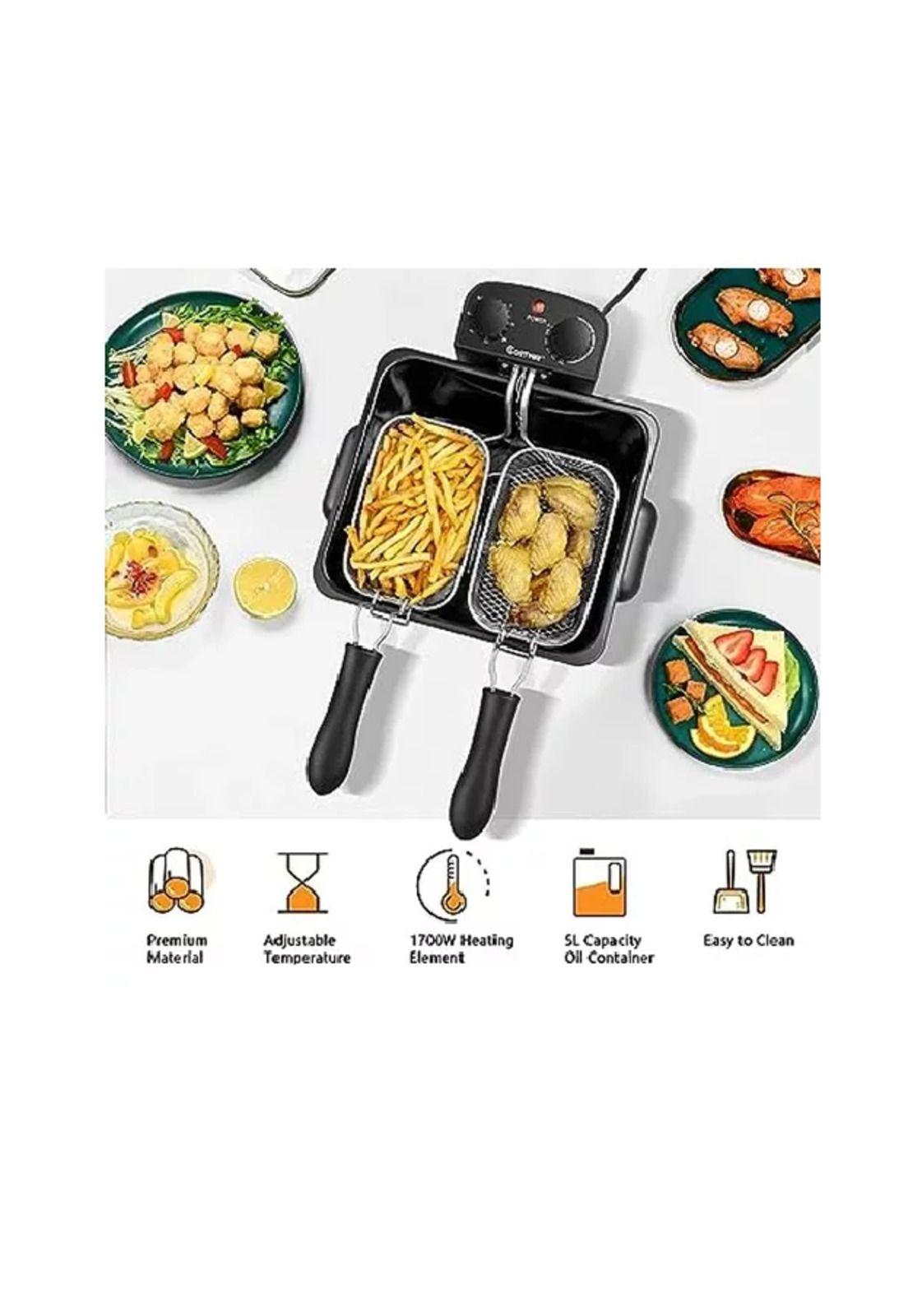 Freidora industrial de aceite doble 7.5L, acero inoxidable-4