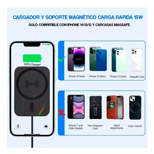 Cargador y soporte inalámbrico para iPhone MagSafe auto negro-3