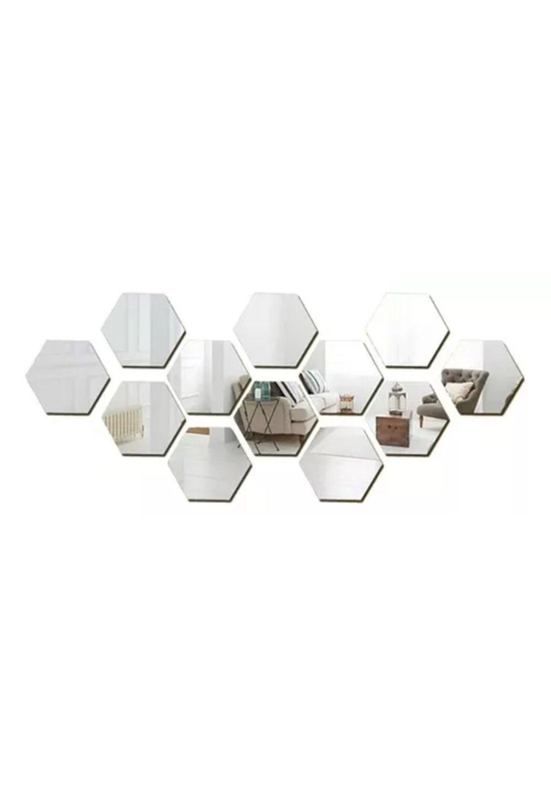 Set de pegatinas espejos decorativos Marinshop vinilo acrílico hexagonal 15 unidades-2