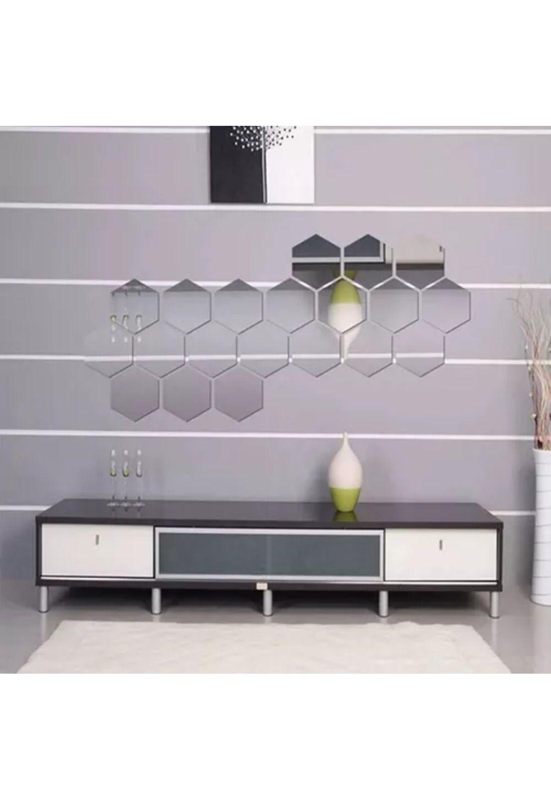Set de pegatinas espejos decorativos Marinshop vinilo acrílico hexagonal 15 unidades-4