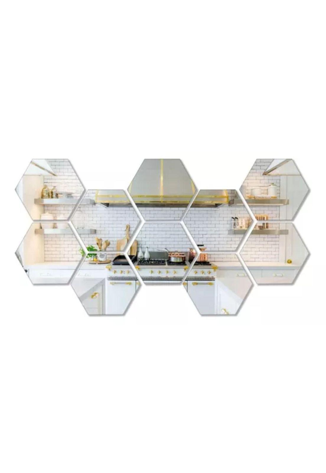 Set de pegatinas espejos decorativos Marinshop vinilo acrílico hexagonal 15 unidades-5