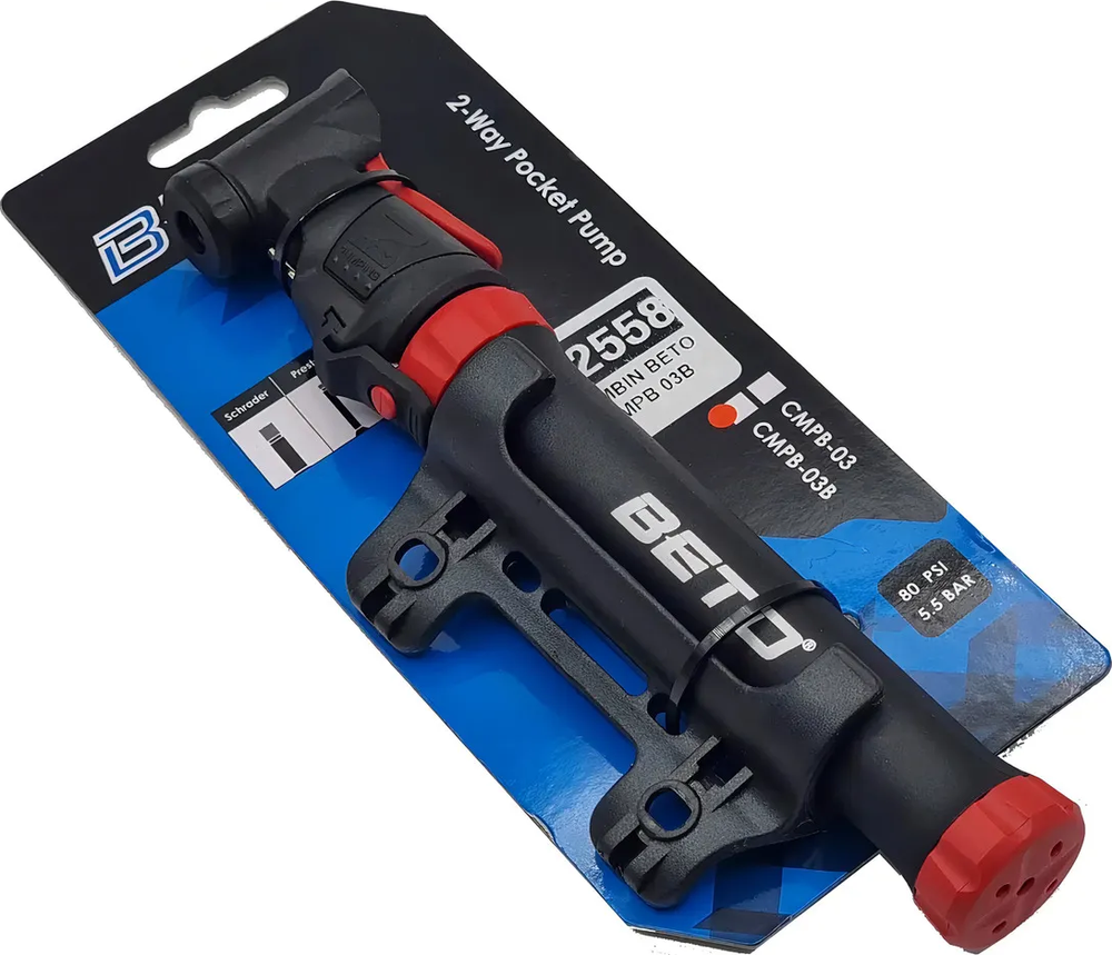 Minibomba de aire para bicicleta con boquilla tipo bola Beto de doble acción, color negro-3