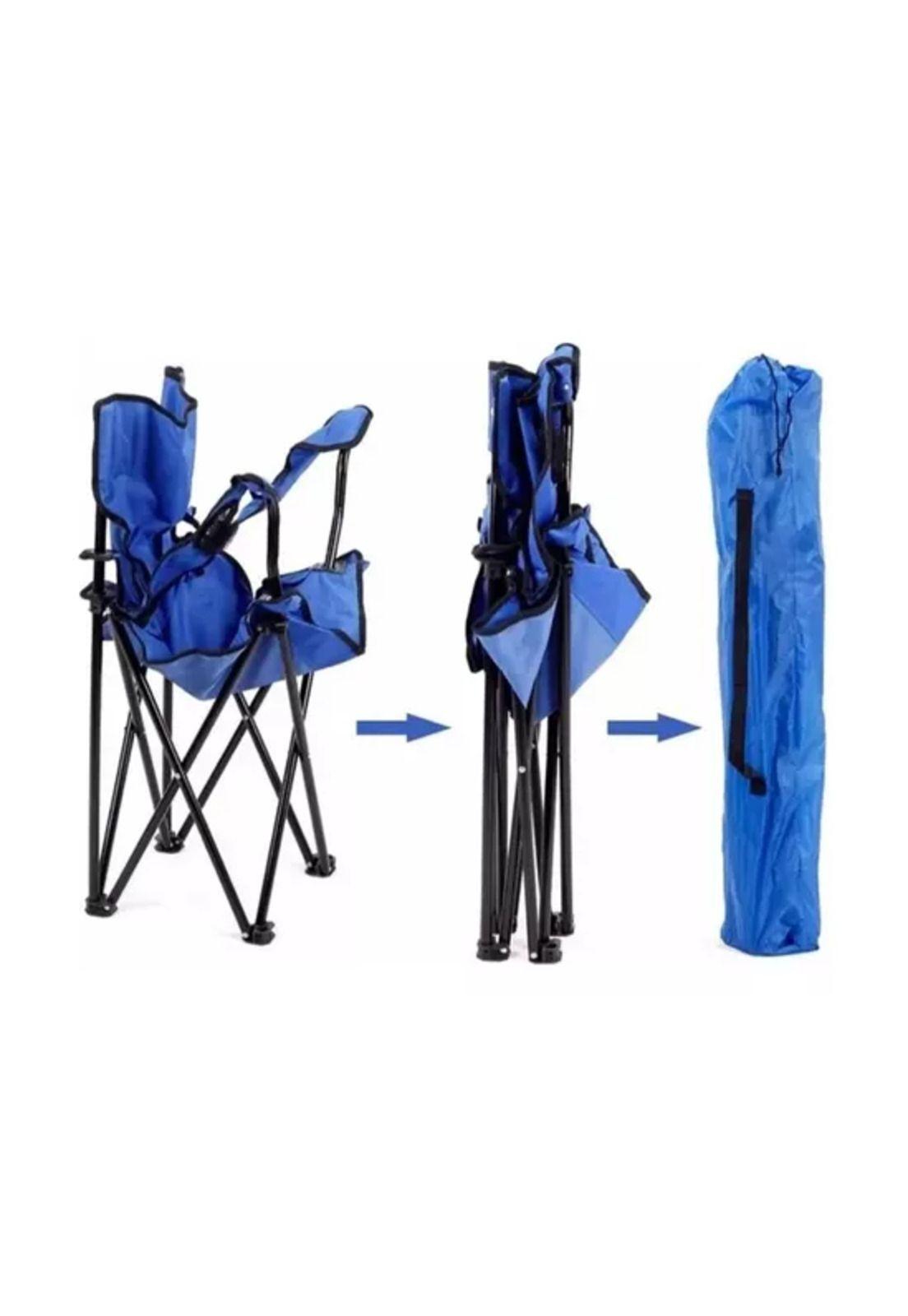 Silla plegable con porta vaso color celeste-2