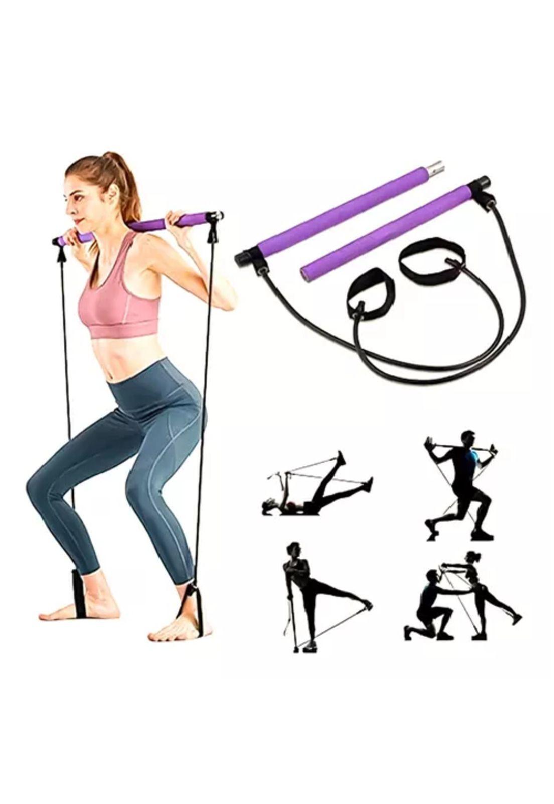 Barra de Pilates con bandas elásticas de resistencia, yoga, color morado-2