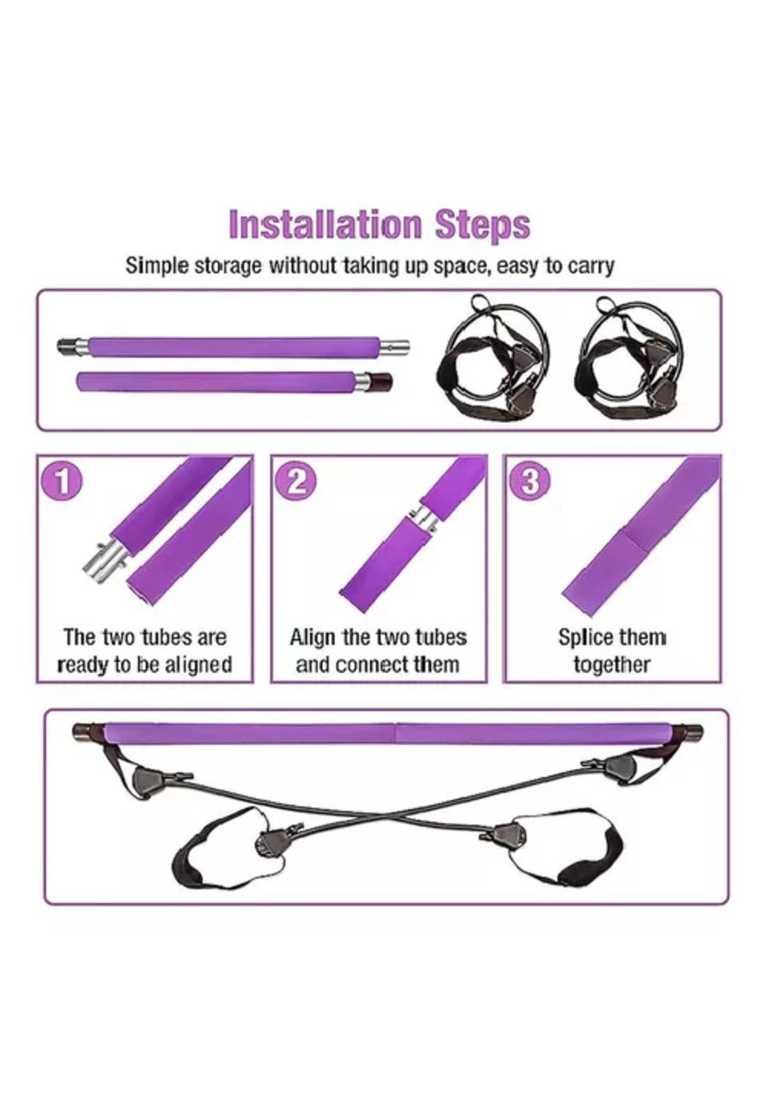 Barra de Pilates con bandas elásticas de resistencia, yoga, color morado-6