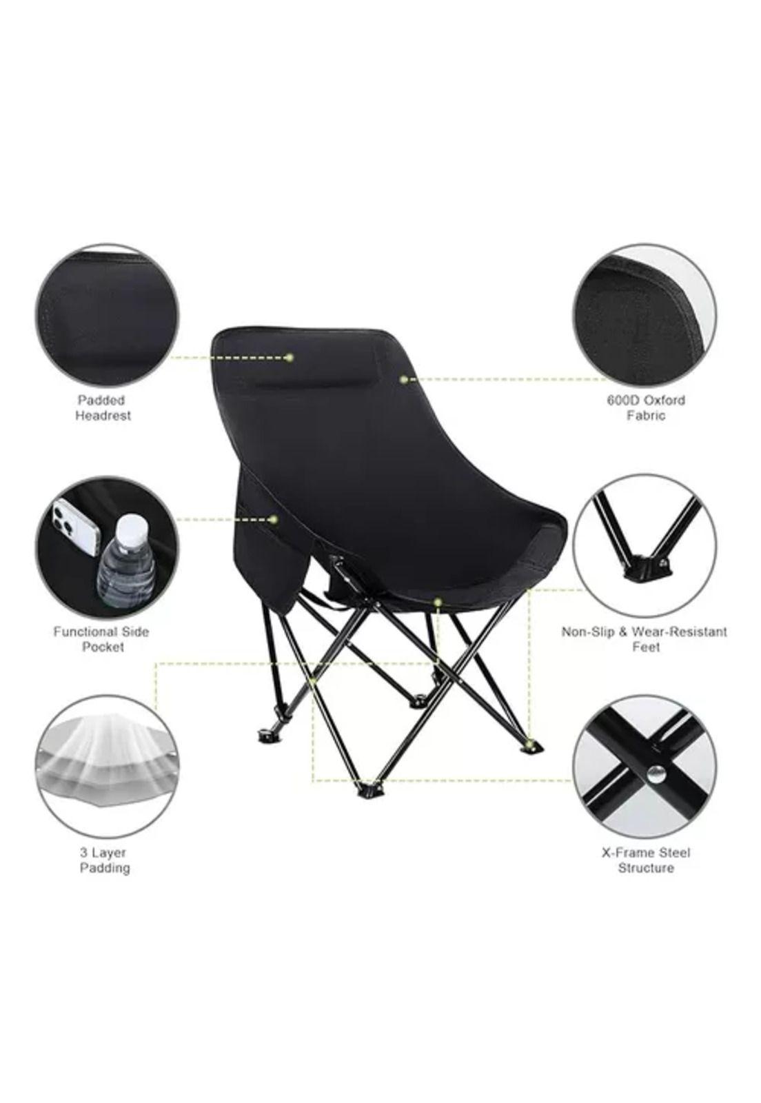 Silla plegable de camping con bolso portátil negra-6