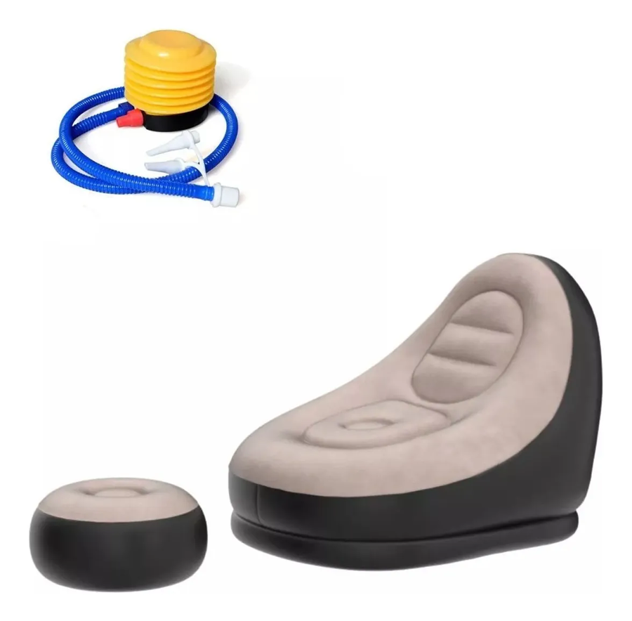 Sofa Inflable Puff Tumbona Con Reposa Pies Negro-0