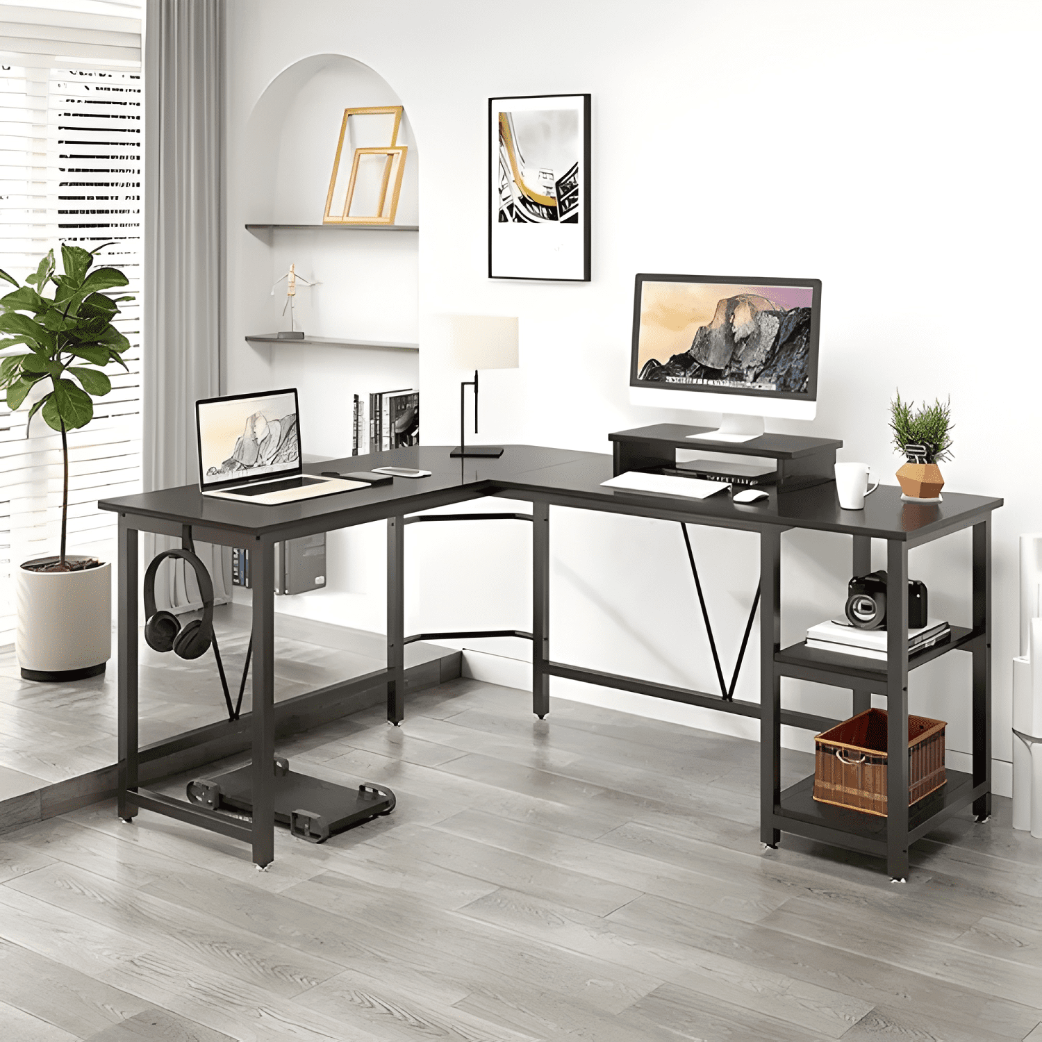 Escritorio esquinero metal oficina 150x48x75cm en forma l #8-4