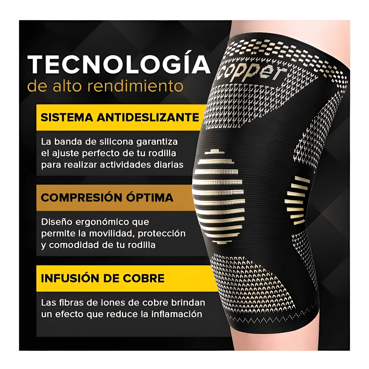 Rodillera de compresión con fibra de cobre-3