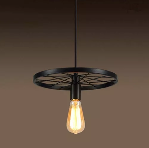 Lámpara rueda vintage colgante techo color negro-2