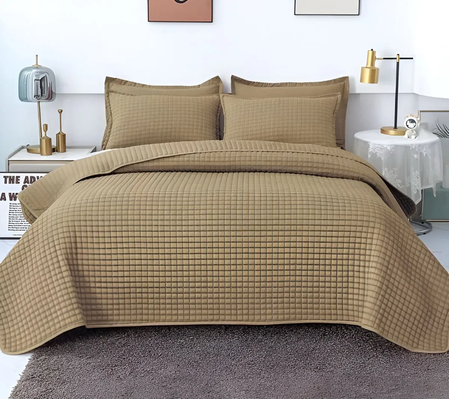 cobertor lujo quilt verano plaza y media caqui c27-1
