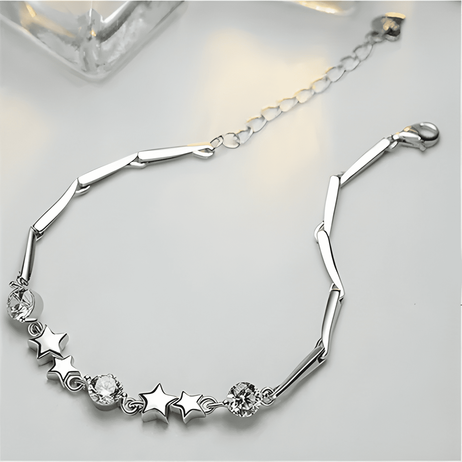 Pulsera plata 925 estrellas ajustable circones en oro Blanco-2