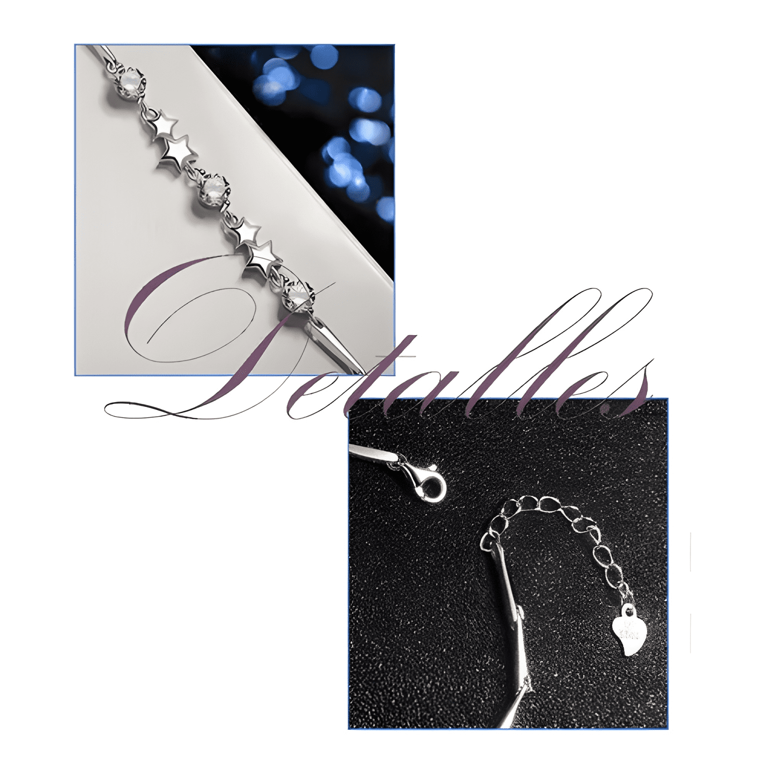 Pulsera plata 925 estrellas ajustable circones en oro Blanco-3