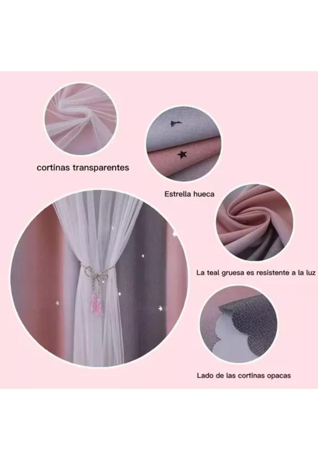 Cortina Blackout 2 Paños 132x210 cm Rosa y Gris-2