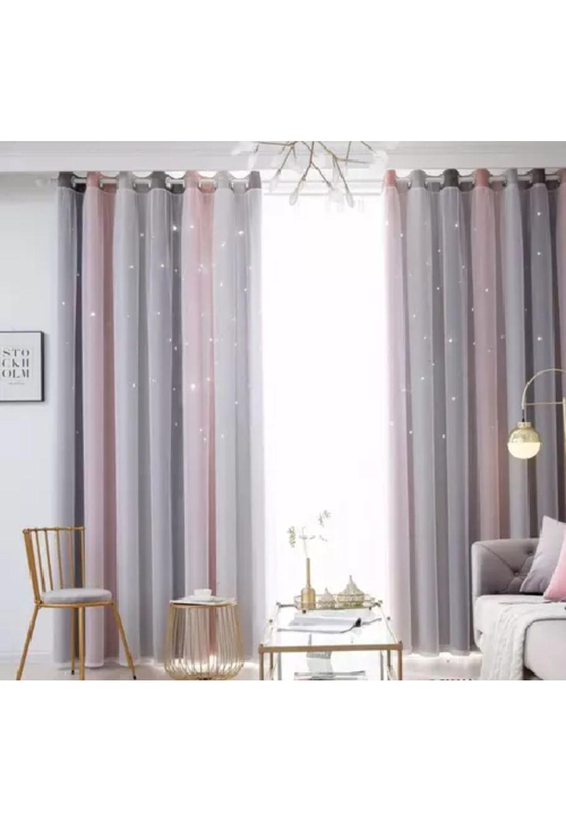 Cortina Blackout 2 Paños 132x210 cm Rosa y Gris-3