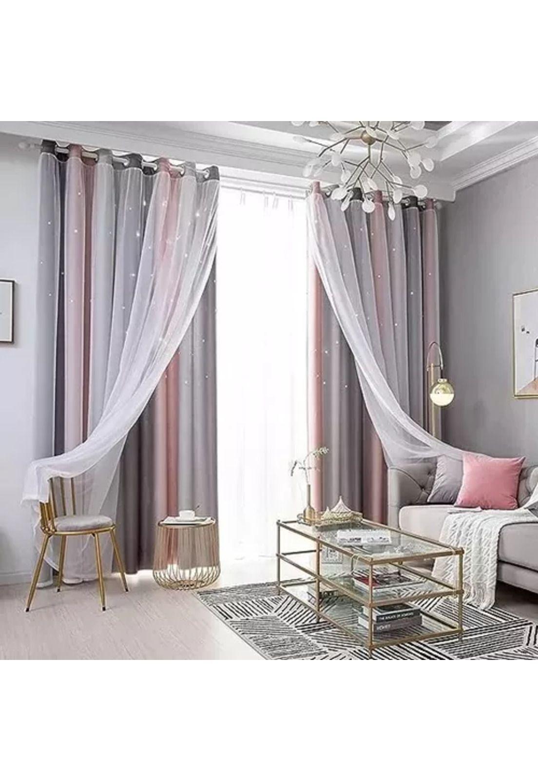 Cortina Blackout 2 Paños 132x210 cm Rosa y Gris-4