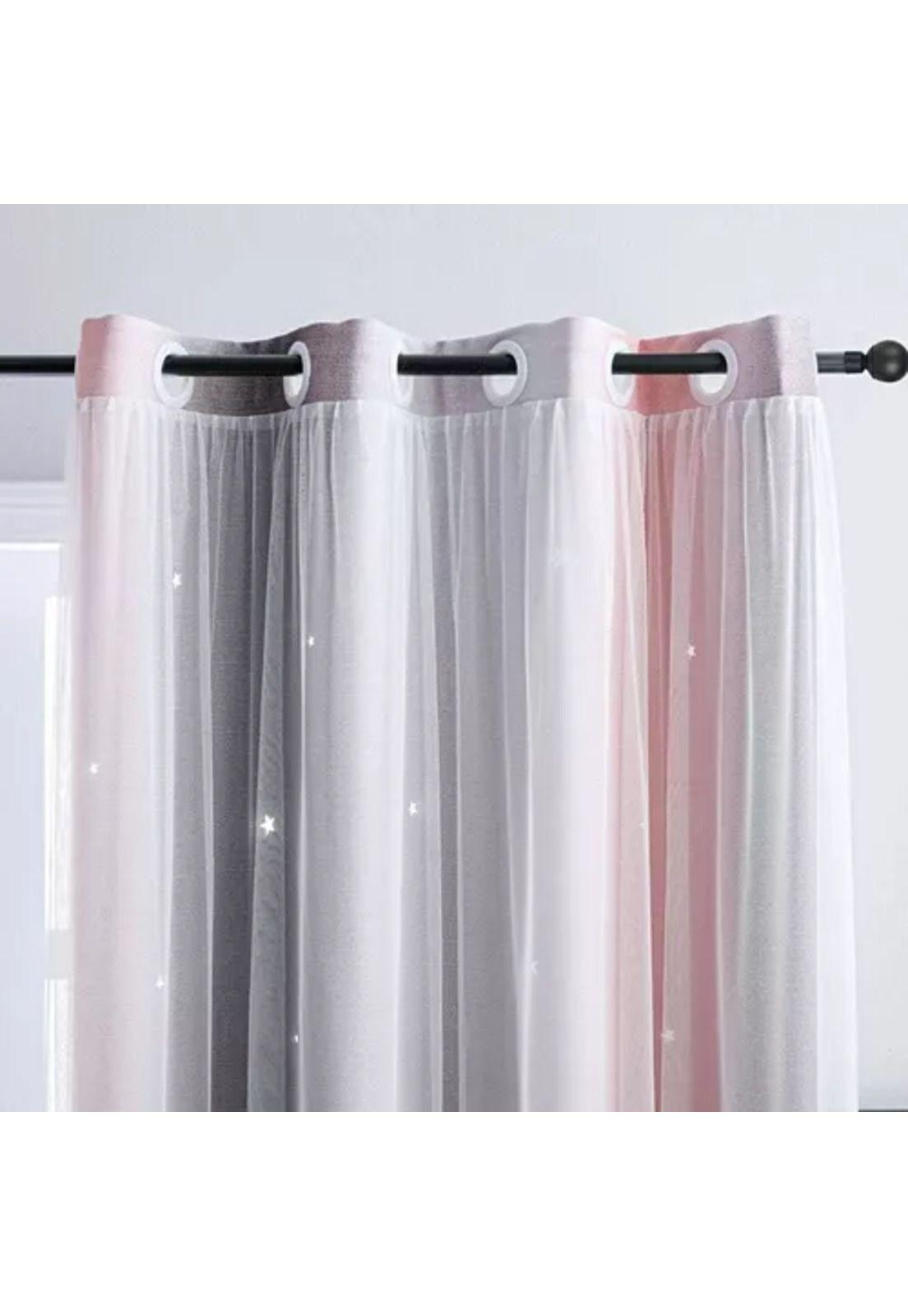 Cortina Blackout 2 Paños 132x210 cm Rosa y Gris-6