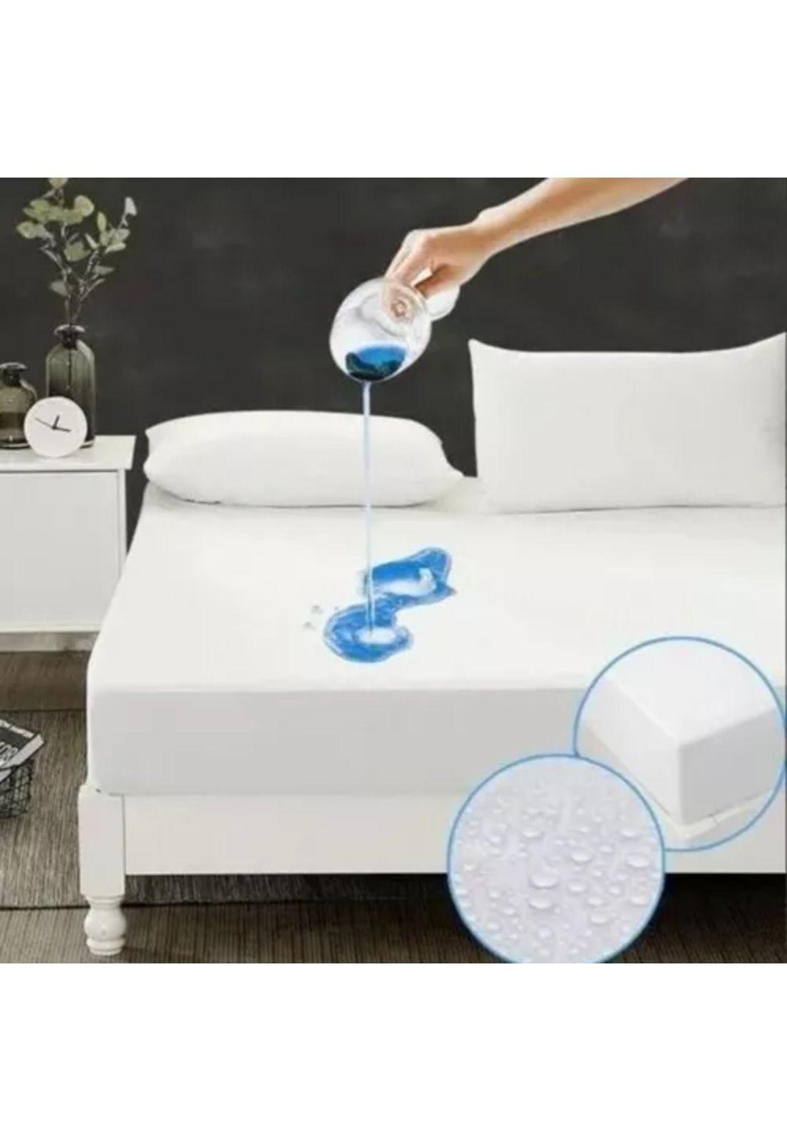 Funda cubre colchón impermeable 1 plaza, 190x90+30 cm, color blanco-3