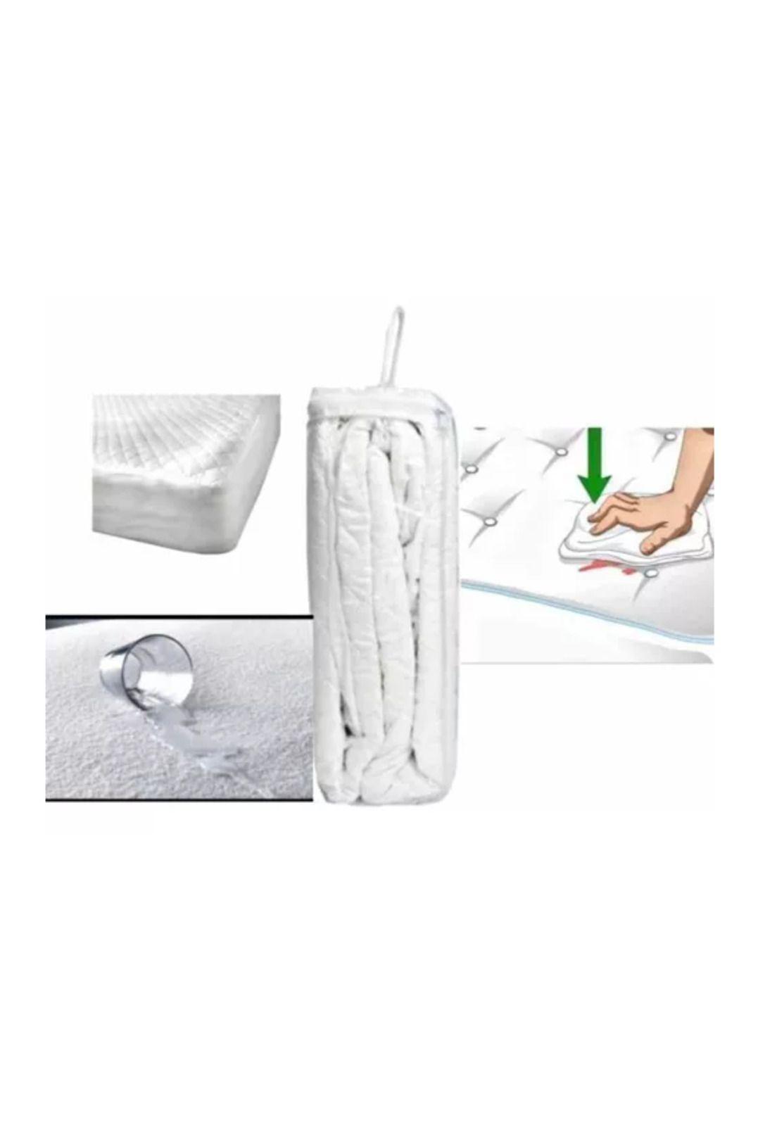 Funda cubre colchón impermeable 1 plaza, 190x90+30 cm, color blanco-4