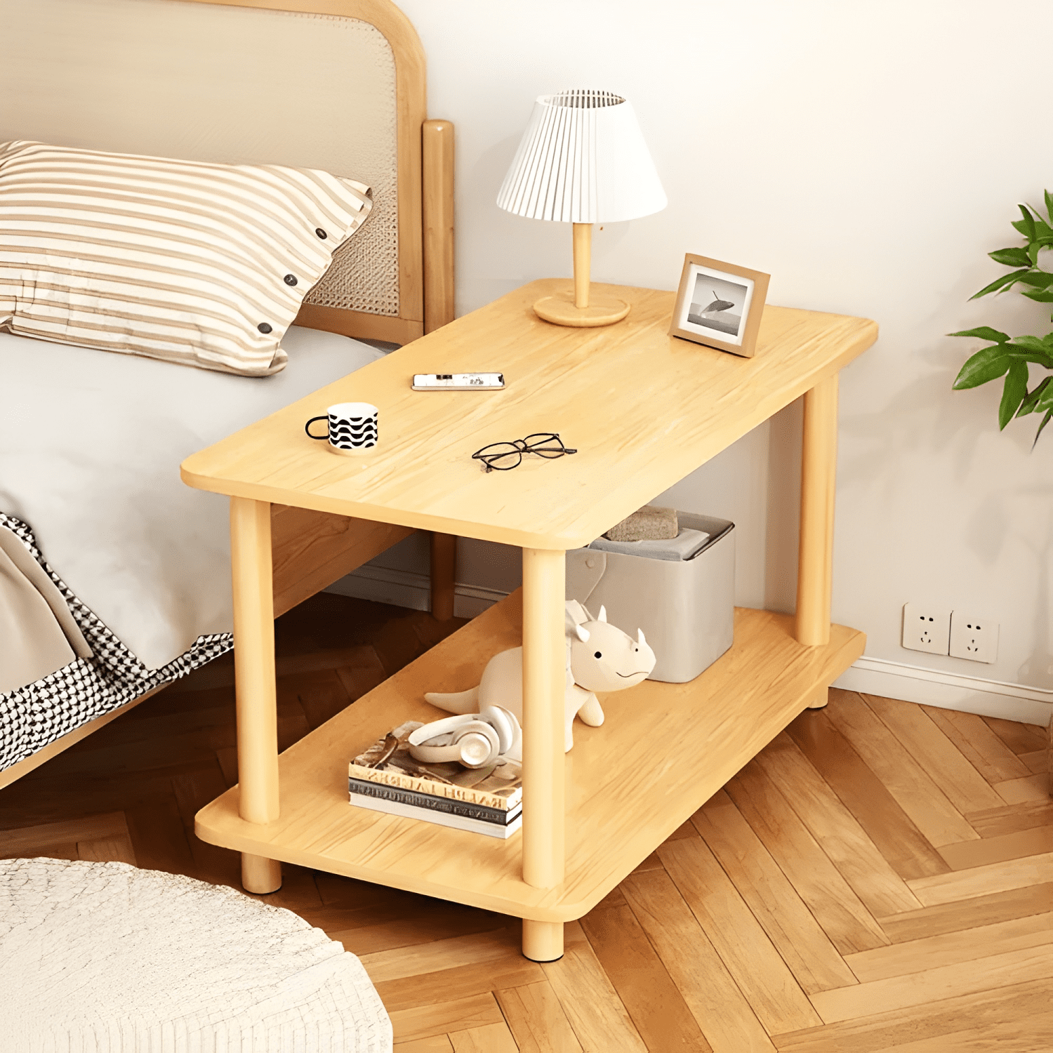 Mesa Centro Minimalista Madera Lateral Doble Repisa 60cm-1