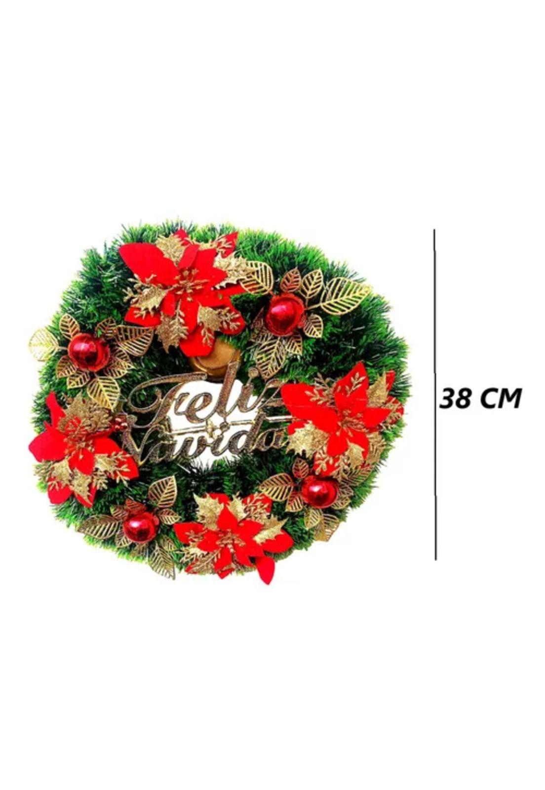 Corona navideña guirnalda de decoración 30 cm color rojo-6