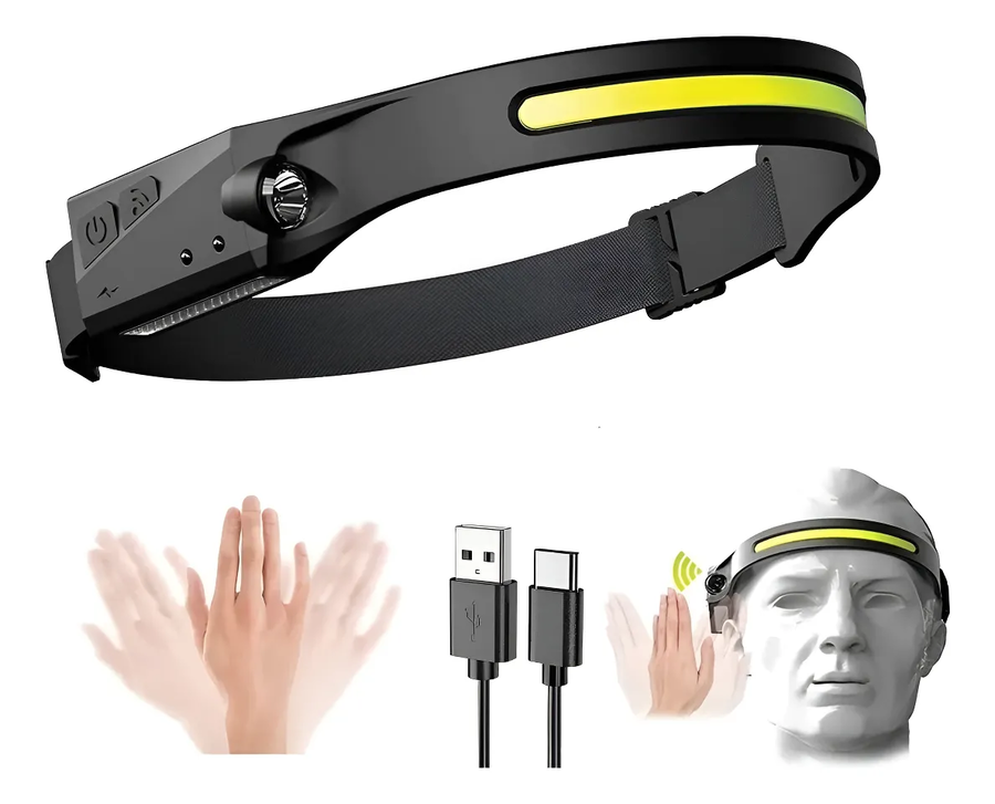 Linterna Led Frontal Cintillo Recargable Deporte Con Envío Blanco Negro-0