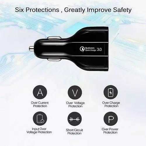 Cargador rápido auto doble USB y tipo C QC30 negro-4