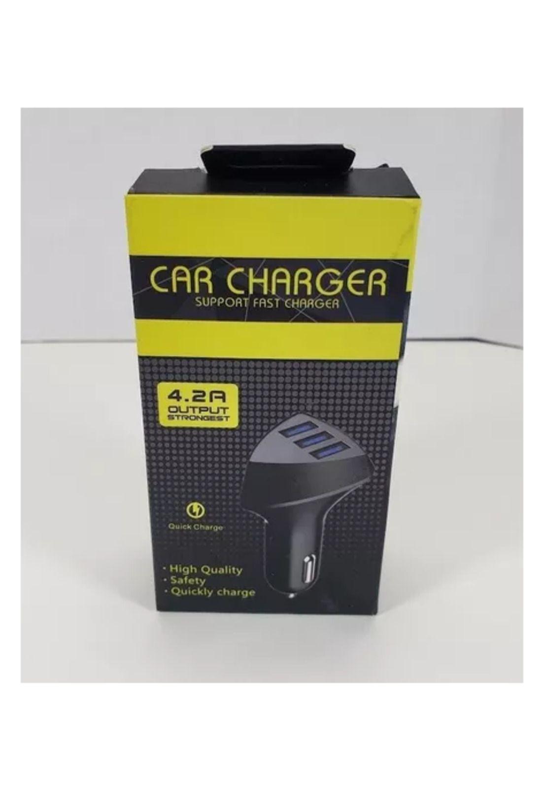 Cargador rápido auto para teléfonos triple USB 4.2A negro-2
