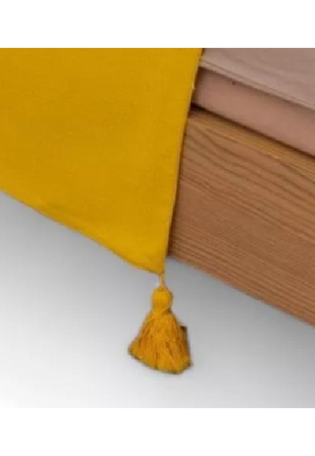 Piecera para cama 2 plaza - king en lino pompones 70x210 cm color amarillo-3