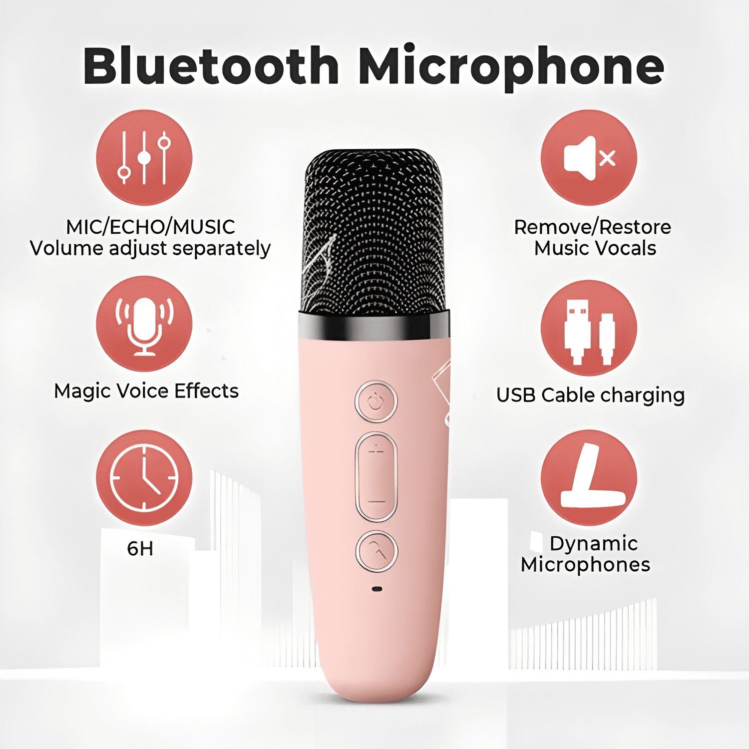 Mini parlante con microfono efectos de sonidos luz led Rosa-1