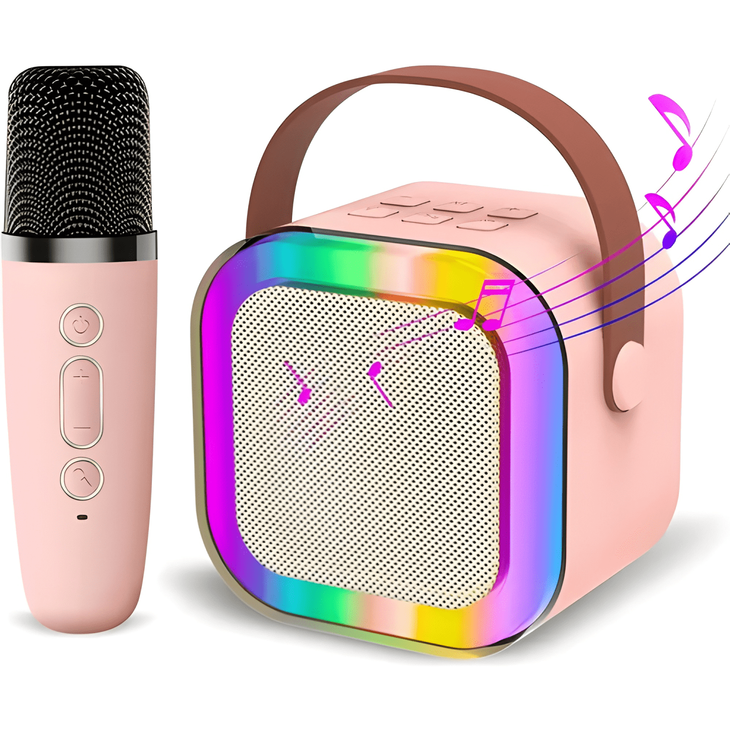 Mini parlante con microfono efectos de sonidos luz led Rosa-3