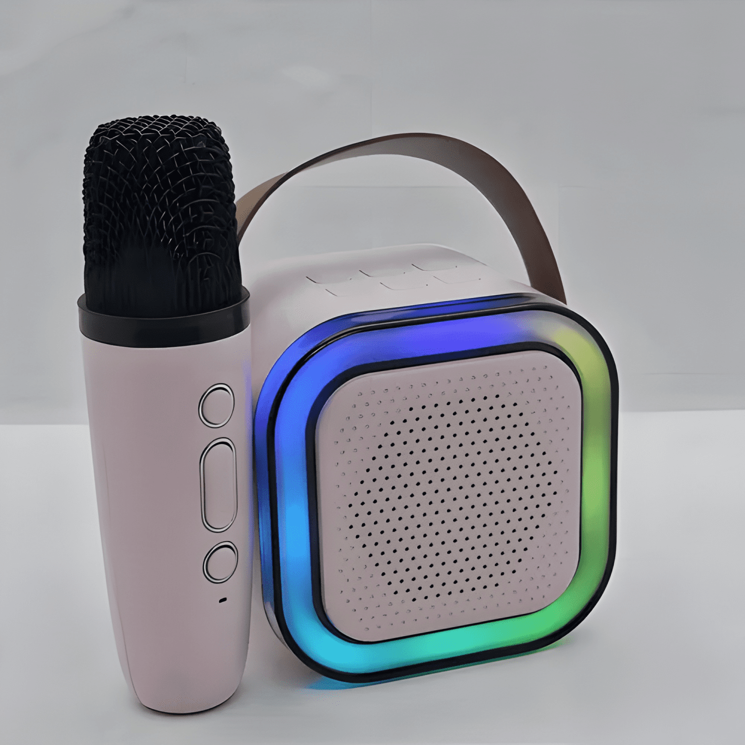 Mini parlante con microfono efectos de sonidos luz led Rosa-4