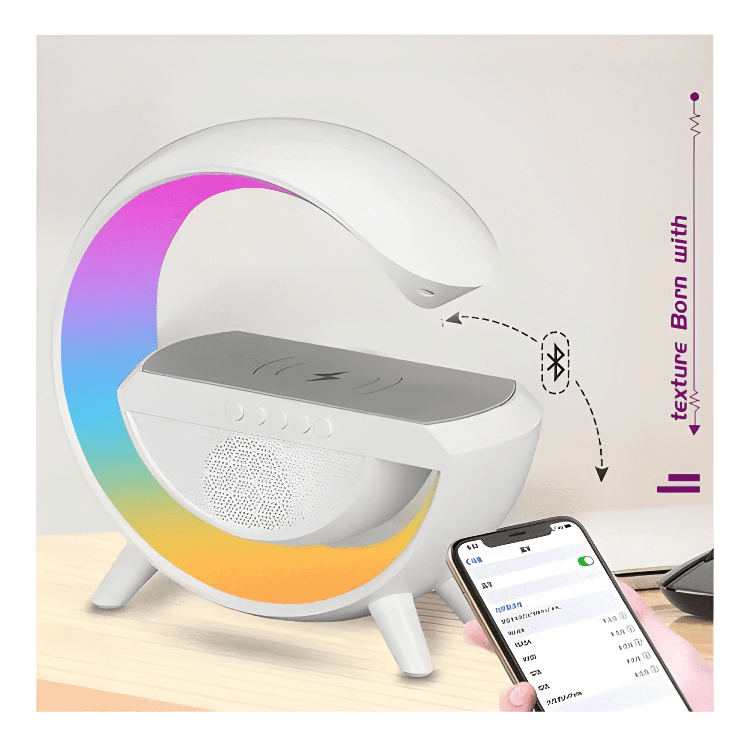Cargador inalambrico parlante bluetooth lampara Blanco #2-2