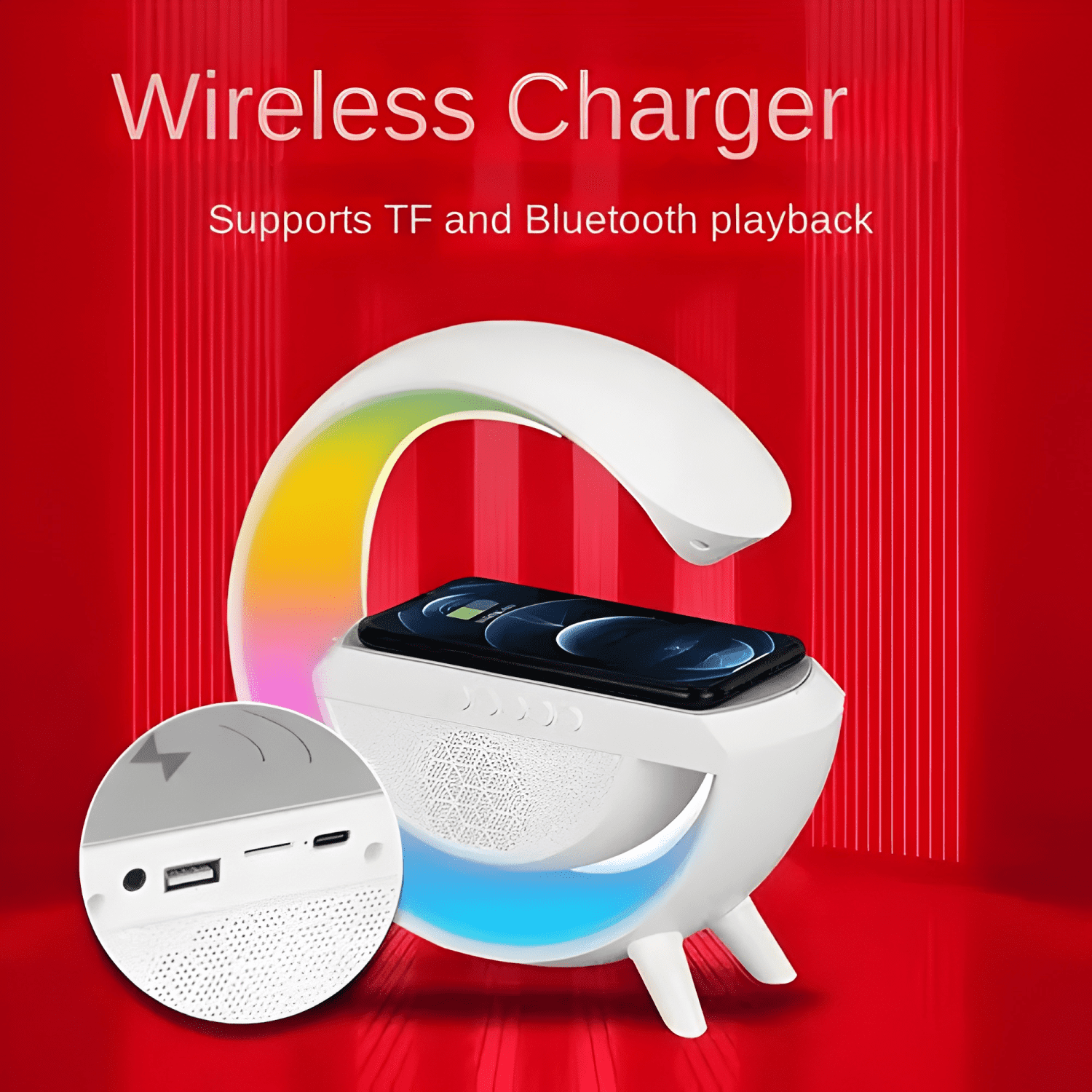 Cargador inalambrico parlante bluetooth lampara Blanco #2-3