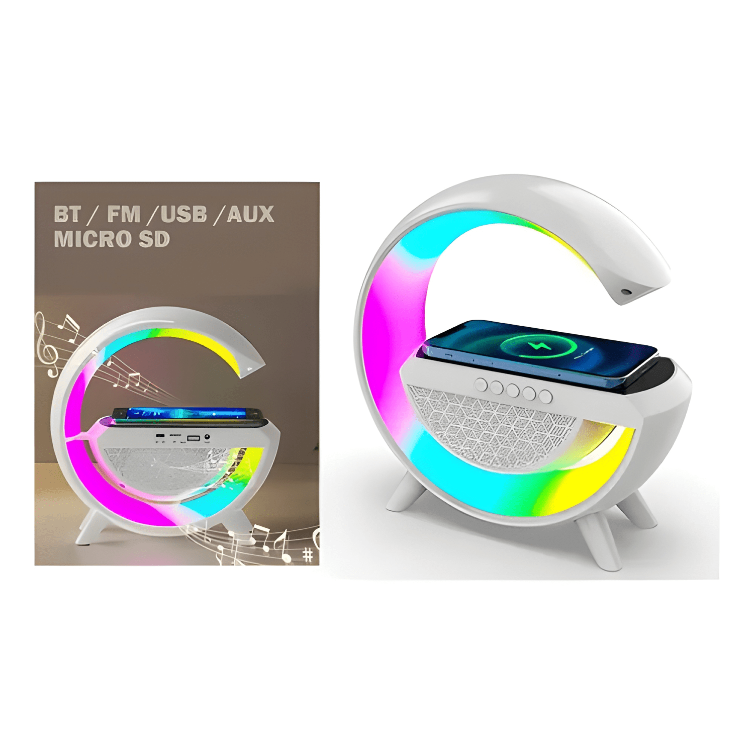 Cargador inalambrico parlante bluetooth lampara Blanco #2-4