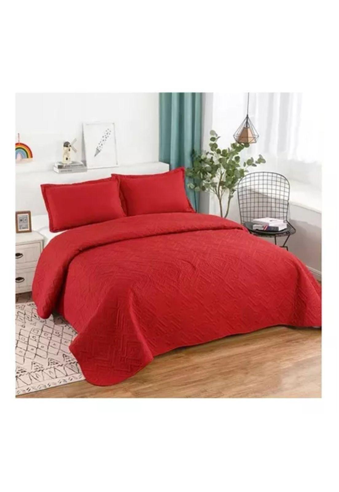 Cubrecama de verano 2 plazas, lisos, color rojo-3