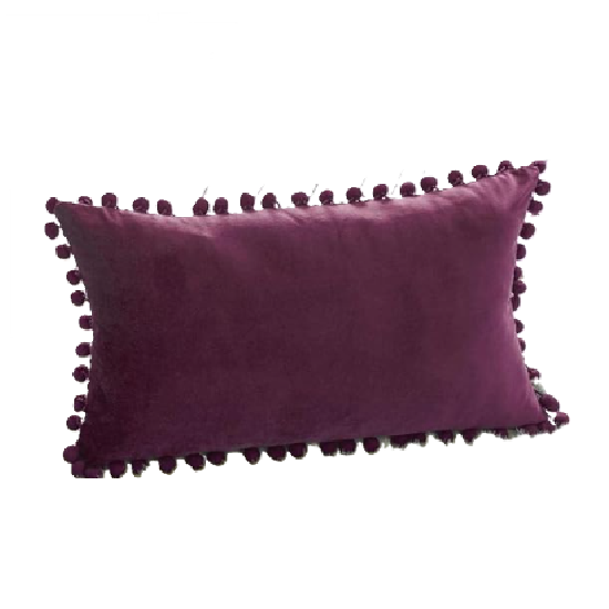 Pack de 2 Fundas de Cojín Terciopelo con Pompones 30x50 cm Morado-0