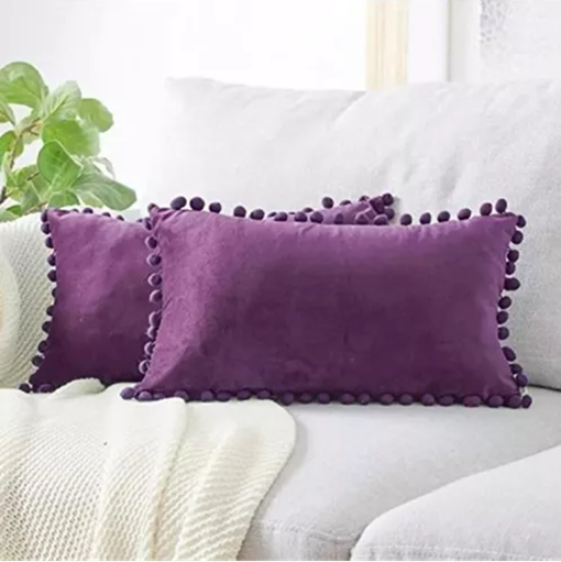 Pack de 2 Fundas de Cojín Terciopelo con Pompones 30x50 cm Morado-1