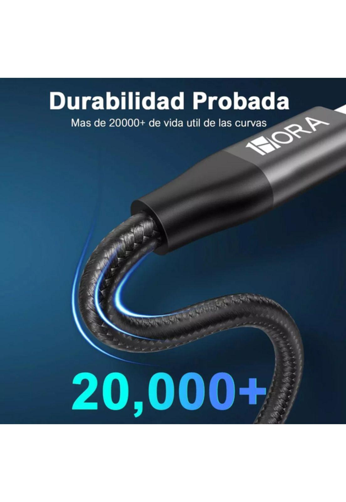 Cable tipo C a tipo C carga rápida 60W nylon trenzado 3A 1m negro-2