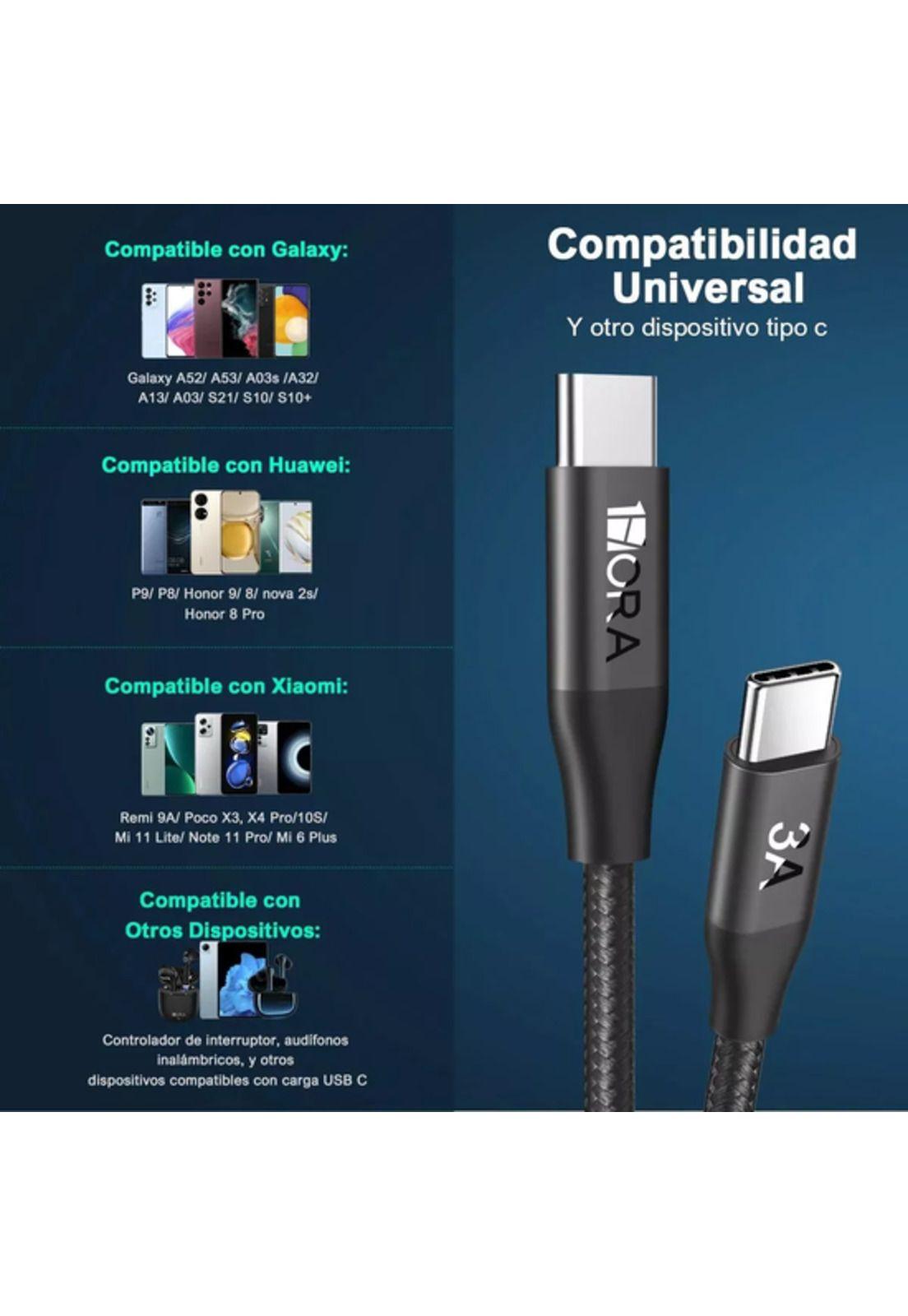 Cable tipo C a tipo C carga rápida 60W nylon trenzado 3A 1m negro-4