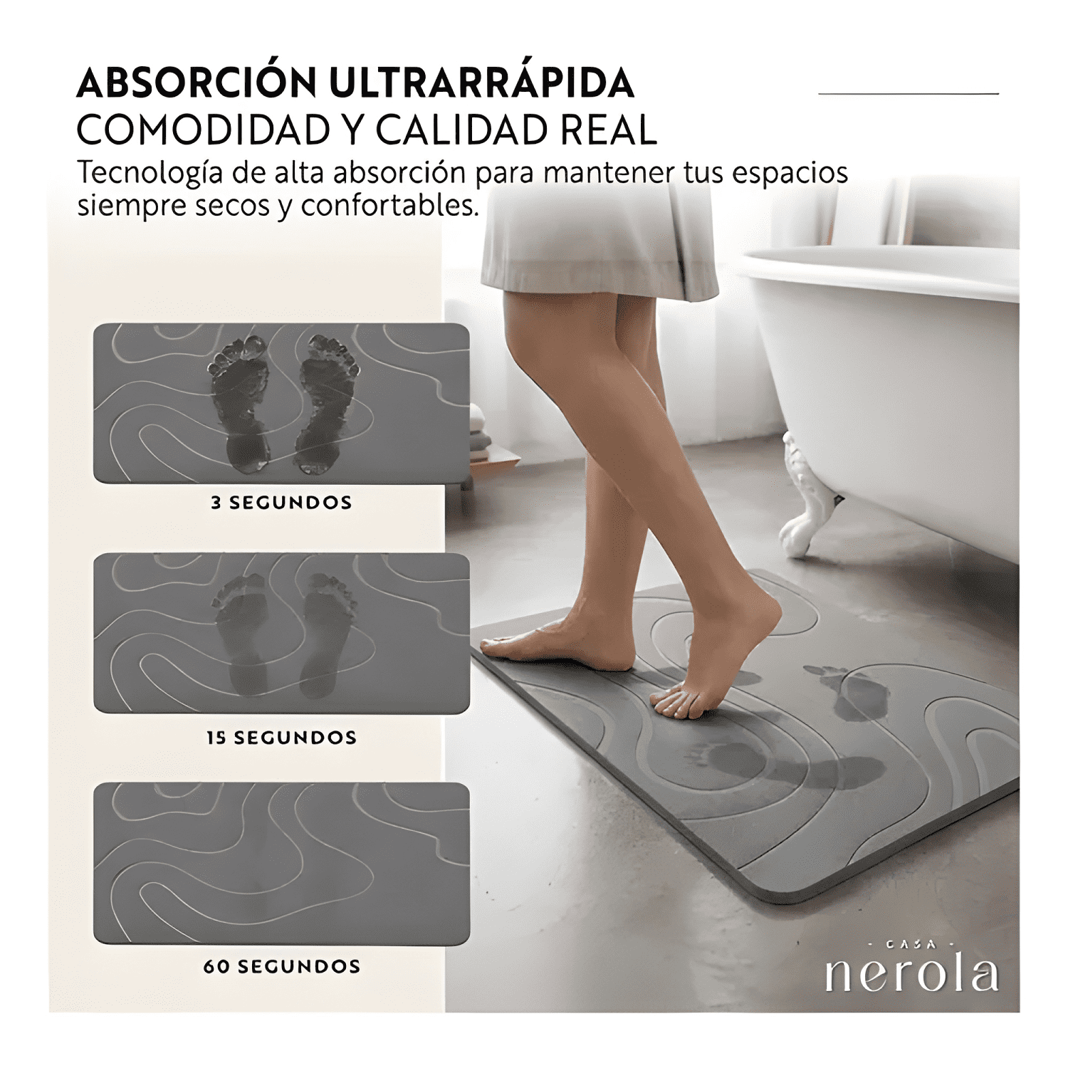 Salida De Baño Diatomita 40x60 Cm Antideslizante Gris #7-1