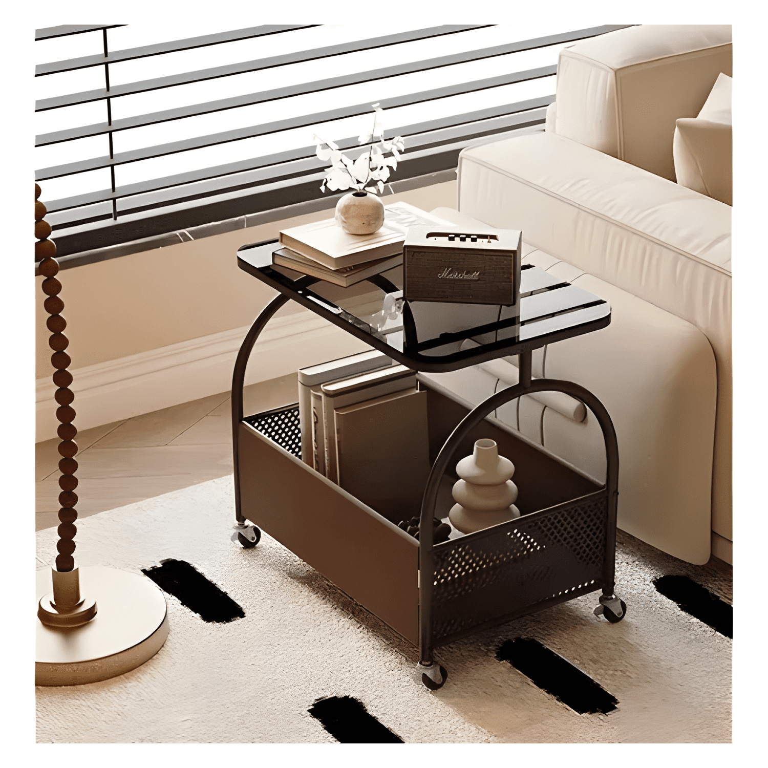 Mesa De Centro Auxiliar Decorativa Living Vidrio Negro-2